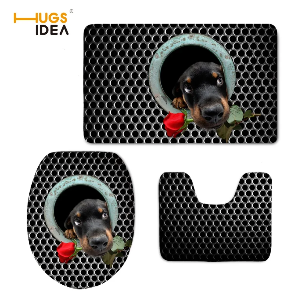 HUGSIDEA чехол на сиденье унитаза с черными животными собаками нескользящий коврик