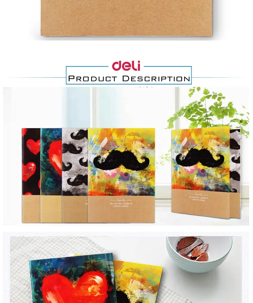 Deli школьные тетради для школьных принадлежностей усы сердце sketchbook винтажный дневник креативная линия канцелярские офисные ноутбуки