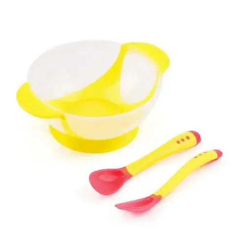 yellow spoon fork Посуда для кормления детей, детская Тарелка на присоске, миска для малышей, детская крышка для кормления, тренировочная миска с ложкой, Обучающие блюда - Цвет: yellow spoon fork