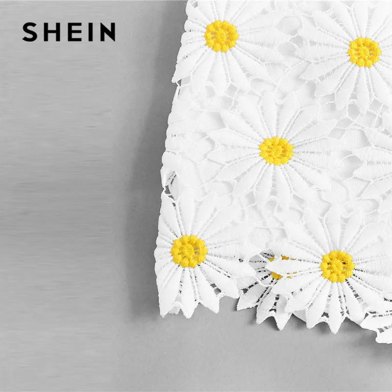 SHEIN женский белый укороченный топ с вышивкой на плече и узлом, женский пляжный отдых, Boho, милый облегающий летний топ на бретельках, сексуальный топ