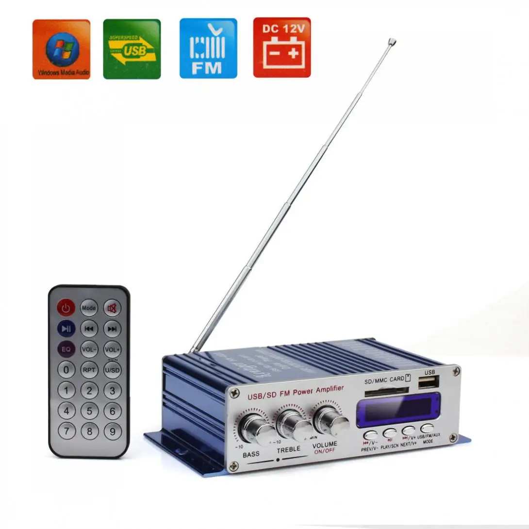 Kentiger-AMPLIFICADOR DE POTENCIA DE COCHE HY-400, pantalla Digital de 12V, reproductor de Radio FM, compatible con entrada de tarjeta SD USB con Control remoto