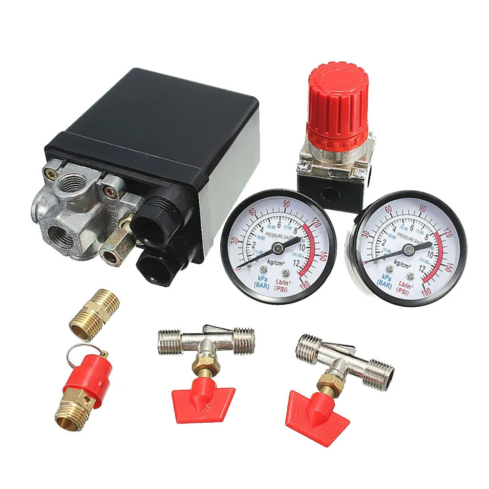 

Free shipping Air Compressor Pressure Valve Switch Manifold Relief Regulator Gauges 120PSI
