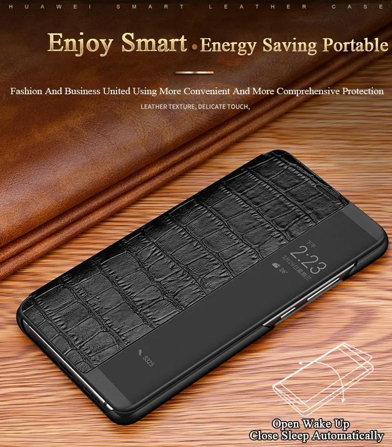 Чехол с крокодиловой текстурой p20pro для huawei P20 mate 10 20 Pro Lite, смарт-чехол с окошком для просмотра, роскошный чехол из натуральной кожи