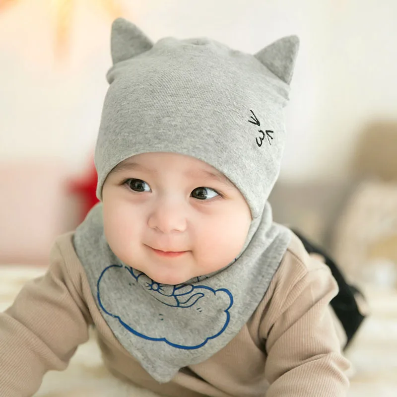 2018 горячая Распродажа унисекс детская шапка + шарф хлопок 0-6 м милый животный узор
