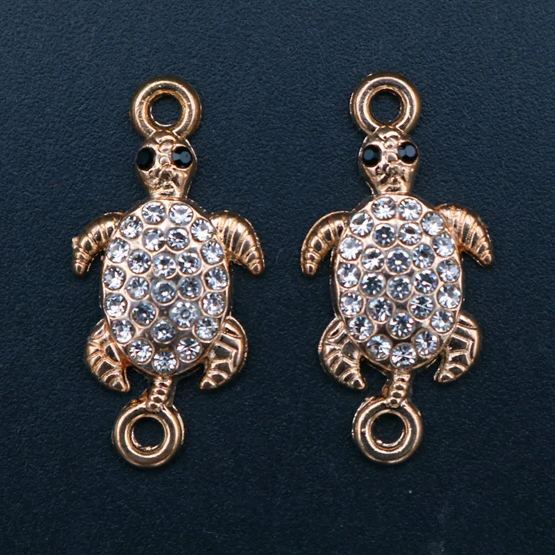 

WKOUD 6pcs Kc Gold Handmade Rhinestone Sea Turtle Charm Fashion Bracelet Anklet DIY Metal Jewelry Alloy Connectors A1712
