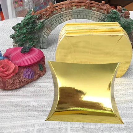 Золотой 10 шт. Подарочная коробка для конфет, подарочная коробка в форме подушки для свадьбы, вечерние подарочные коробки для пирога, Экологичная крафт-упаковка - Цвет: Золотой