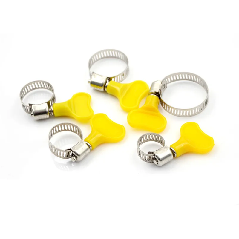 

High Quality 6 pieces/lot Stainless Steel butterfly Hose Clamp Homebrew Pipe Clamp Fit 6mm O.D ~ 29mm O.D Tube Plastic Handle