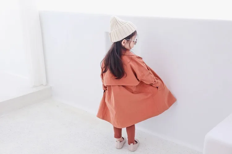 Ветровка для девочек повседневная хлопковая однотонная двубортная длинная