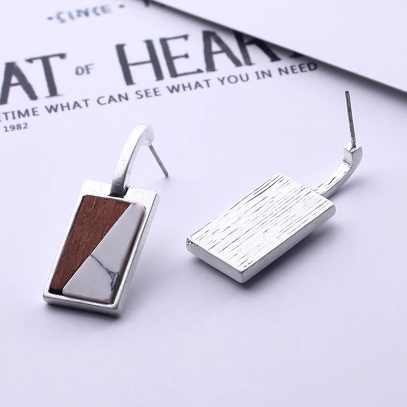 Earrings Retro Rectangular Wood Pendant Jewelry for Women Party Wedding M8694 | Украшения и аксессуары