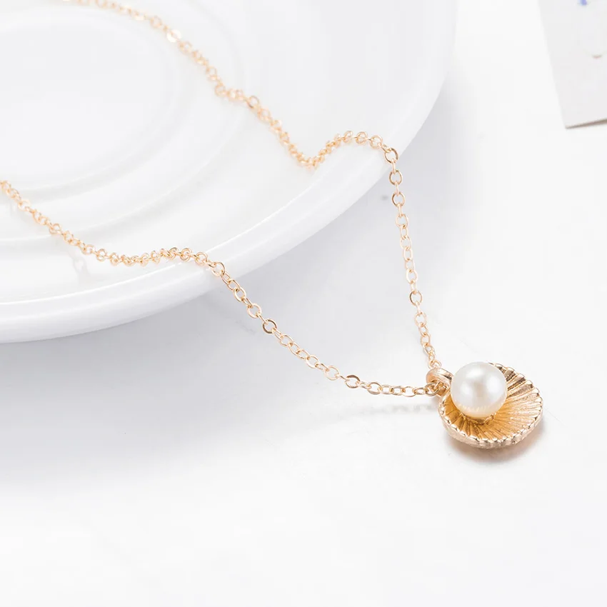 Ожерелье золотого цвета в виде ракушки с жемчужным necklace ем кулон ожерелье s