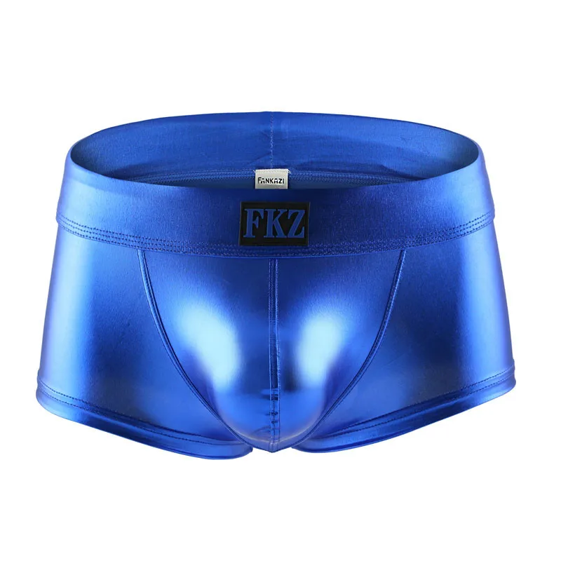 4PCS/Lot Men Boxer Shorts Sexy Male Low Rise PU Leather U Bulge Underwear Gay Party Club Boxers Shorts Bikini Underpants Cueca