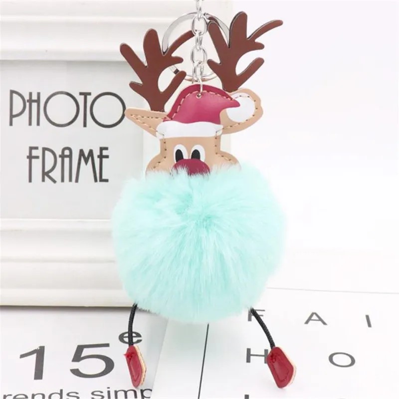 Santa Claus plush elk hair ball key ring pendant toys keychain ladies car bag Christmas birthday gift 8cm high | Игрушки и хобби
