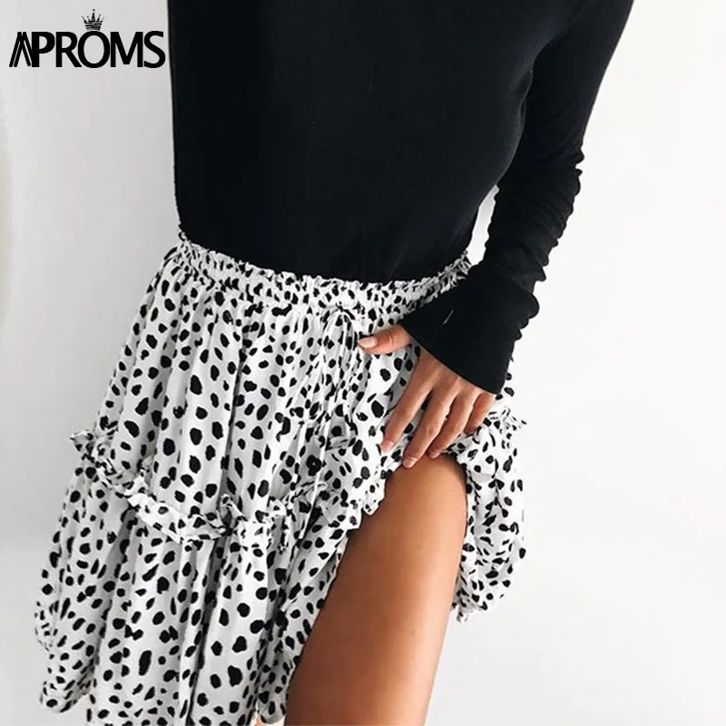 Aproms шикарная эластичная мини-юбка в горошек с высокой талией, женская уличная модная Свободная белая легкая юбка с оборками, лето