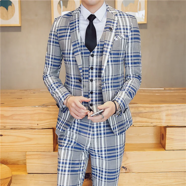

YUSHU осень британский стиль Мужские костюмы Slim Fit мужские s клетчатый дизайн свадебное платье смокинг, деловой костюм деловой Блейзер костюм ...