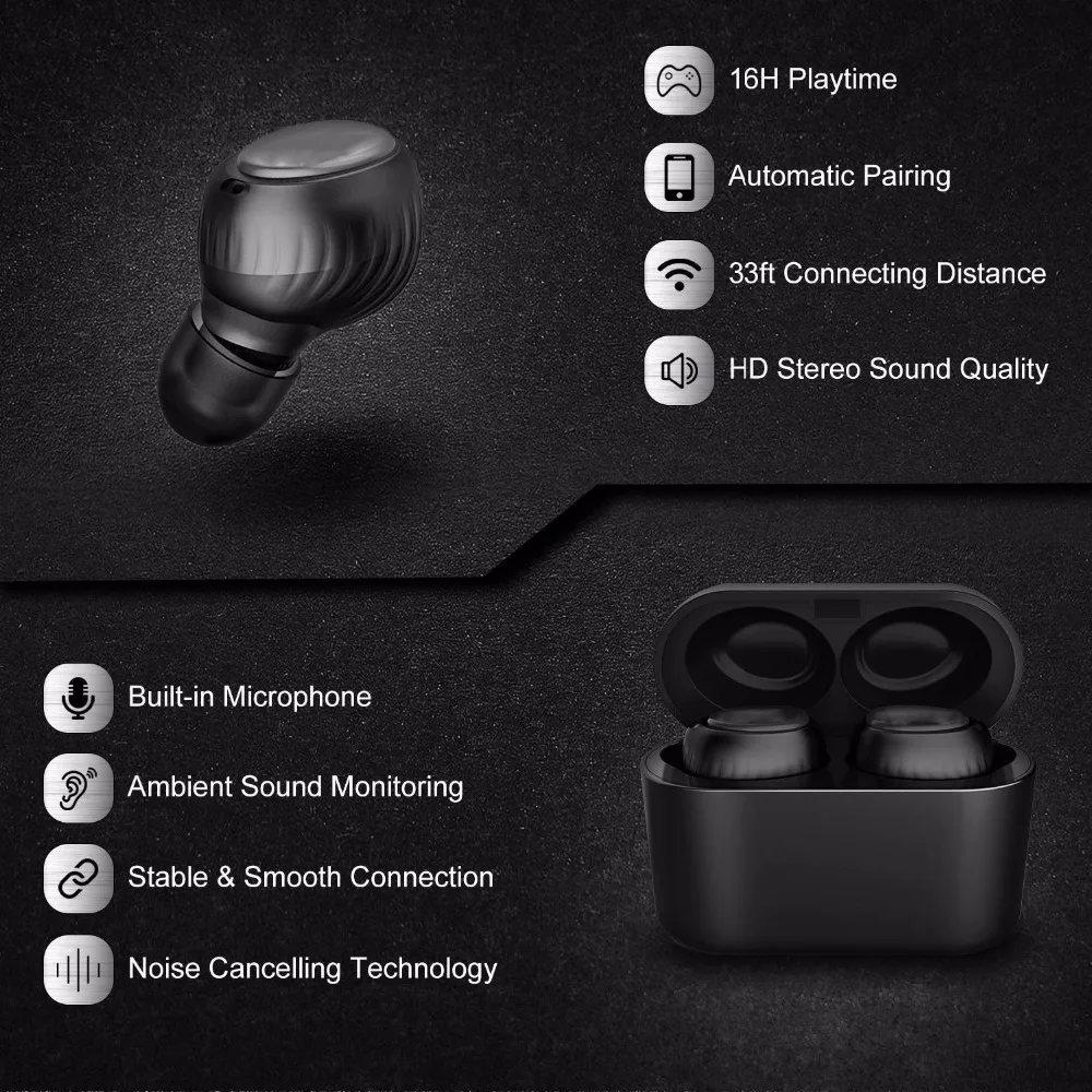 Bluetooth 5.0 True Wireless headphones Sweatproof Sport headset Hands-Free Call Deep Bass Stereo Sound in-Ear Earphones | Электроника