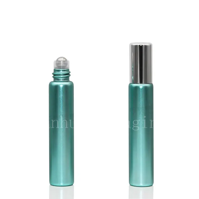 

10ml UV Green Roll On Glass Bottle Silver Top 10CC Essential Oil Roller Container Perfumes Sample Roll-On Glass Vial Metal Ball