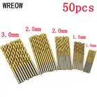 Набор спиральных сверл 50 шт.компл., 11, 522, 53 мм, высокоскоростное Мини сверло из быстрорежущей стали с титановым покрытием, деревообрабатывающий электроинструмент