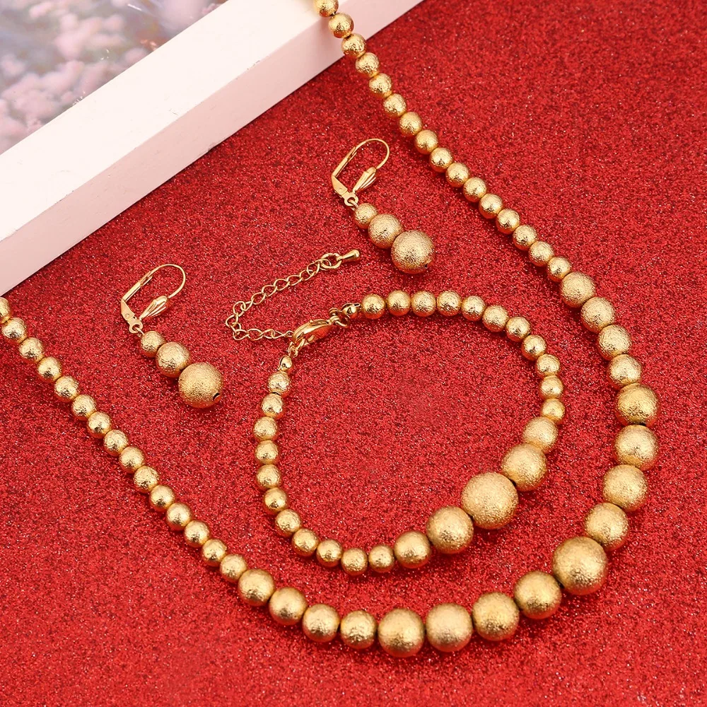 Ball Beaded Earrings Bracelet Set Jewelry Gold Bead Women Wedding for Arab African Ethiopian Indian | Украшения и аксессуары
