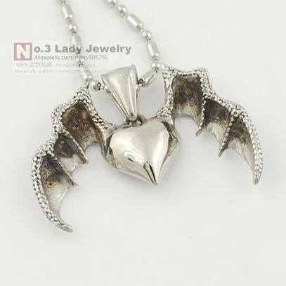2015 New Cool 316L Stainless Steel Devil Dragon Wings Heart Pendant Necklace for Mens Jewellery Wholesale bijioux WP448 | Украшения и