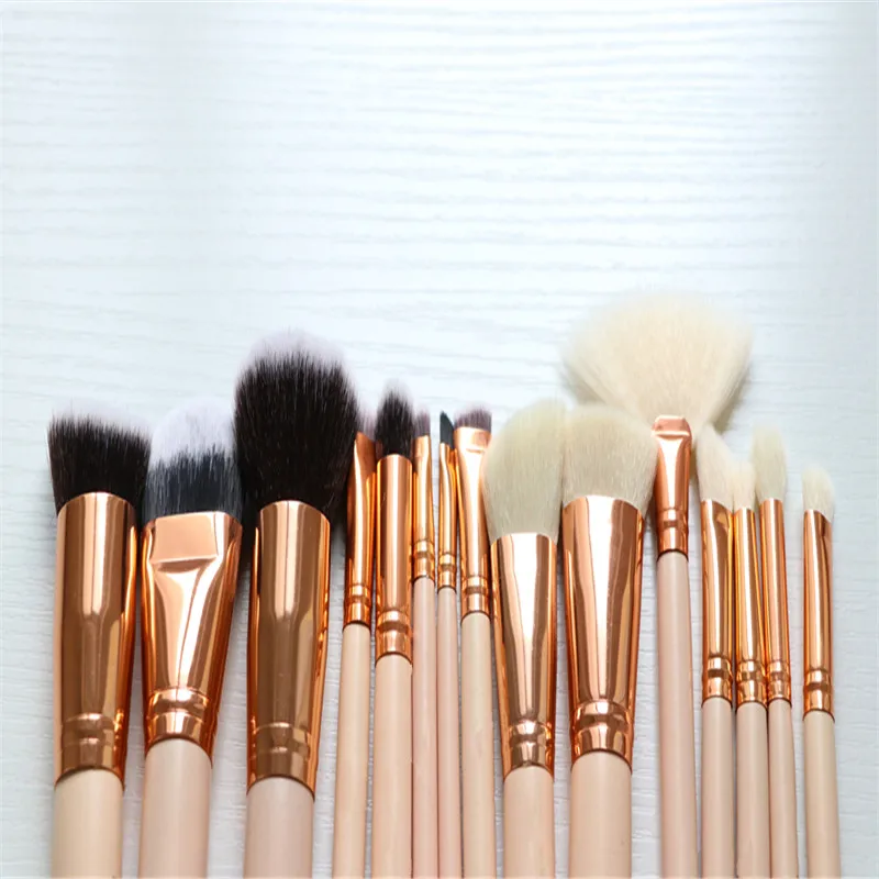 15pcs Pink natural goat hair Makeup Brushes Set Powder Eyeliner Foundation Eyeshadow Make Up | Красота и здоровье