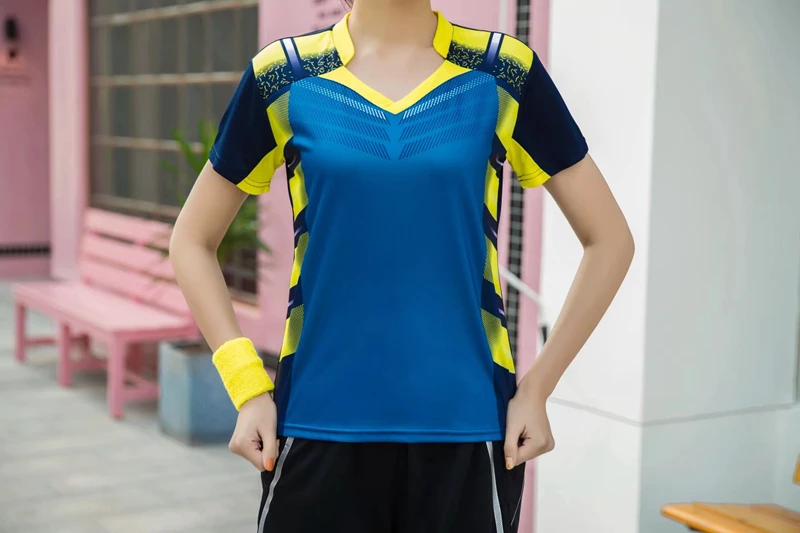 Blue Sports Quick Dry breathable badminton shirts,Women/Men table tennis group game running training Sport V Neck T Shirts