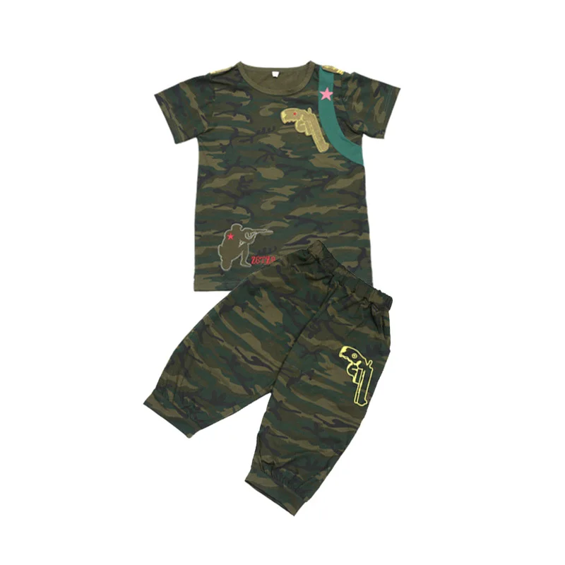 CAMOUFLAGE Комплект одежды для детей, летняя одежда для мальчиков, однотонные хлопковые камуфляжные футболки+ штаны, комплекты для мальчиков, комплекты для детей - Цвет: CAMOUFLAGE