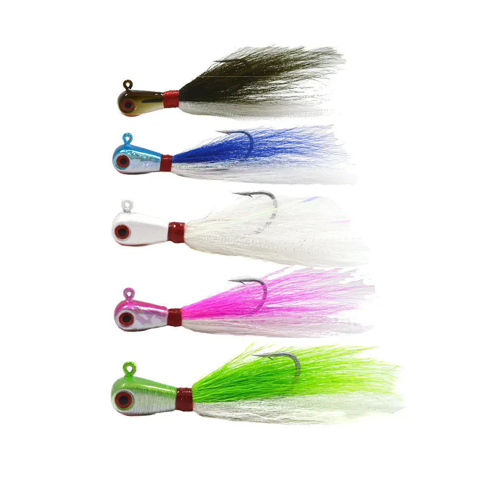 1 унция 3D глаза Bucktail jig 5 цветов большая игра морская Мормышка свинцовая головка приманки для ловли басов - Цвет: 5pcs mix 5 Colors
