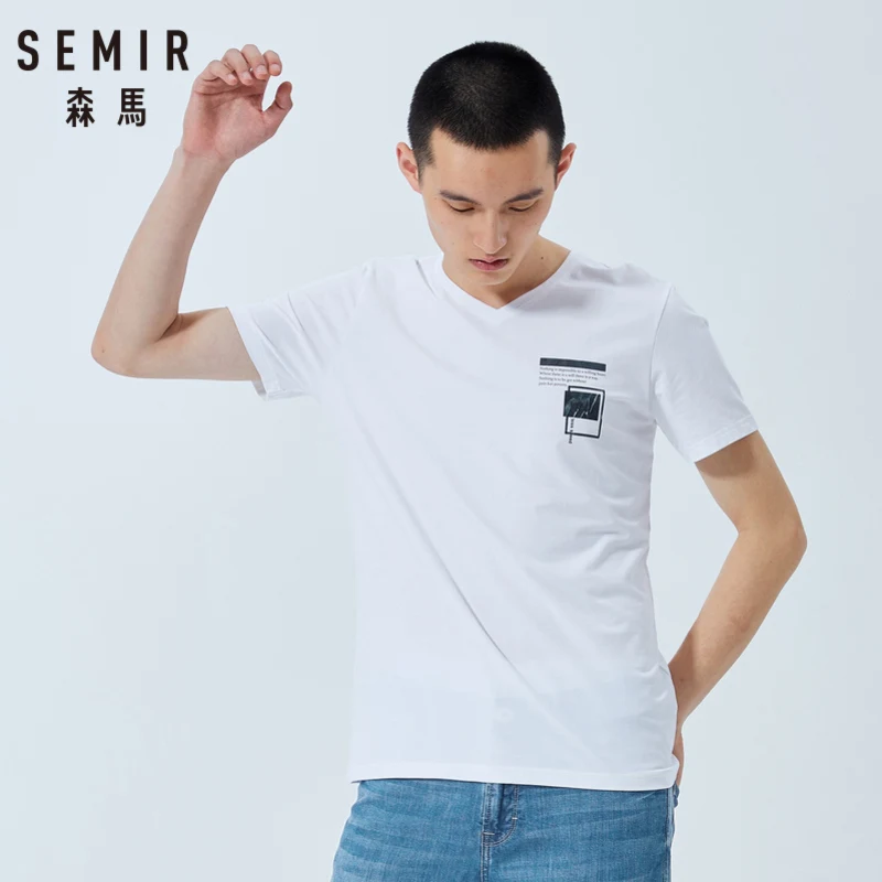 Мужская приталенная футболка SEMIR Приталенная с короткими рукавами v-образным