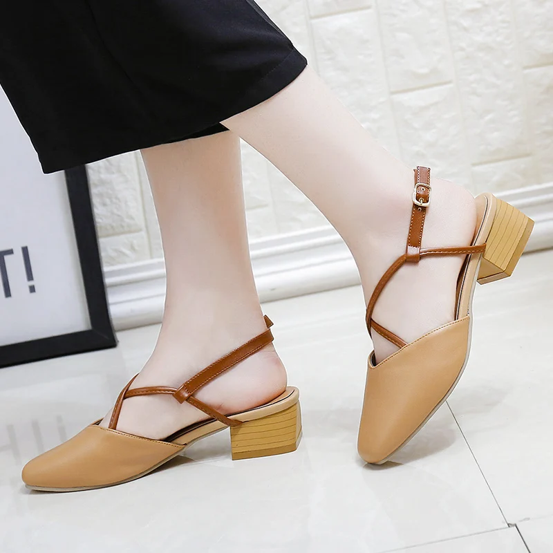 Женские босоножки Новинка 2018 года Корейские туфли-лодочки с квадратным носком