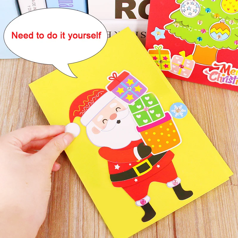 Baby DIY Handmade Christmas Card Kindergarten Children Creative Santa Claus 3D Greeting Card Craft Educational Toy Gift