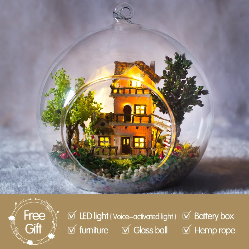 NO Hob DIY Кукольный дом Wodden Miniatura кукольные домики комплект мебели стеклянная крышка собрать кукольный домик игрушки для детей норвежский домик на дереве - Цвет: NO Hob