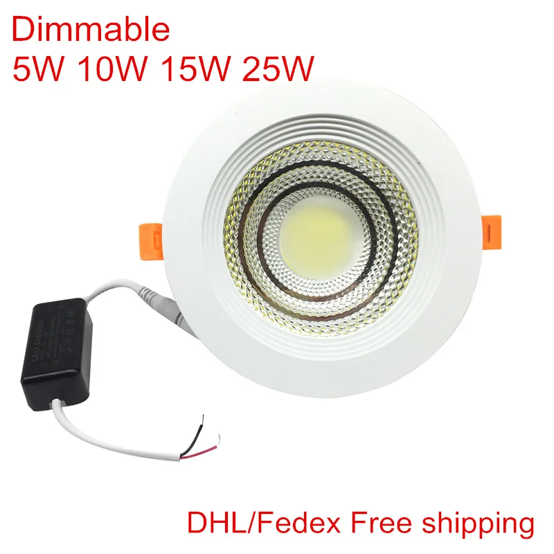 

Dimmable Ultra Bright 5W 10W 15W 25W 30W Recessed COB LED Ceiling Panel light 110V/220V LED Downlight 10pcs/lot,DHL Free ship