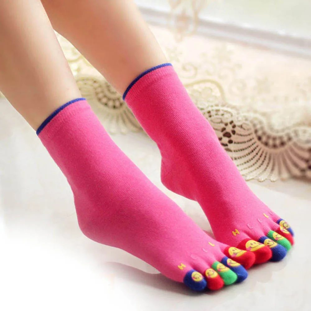 Длинные хлопковые носки с 5 пальцами для девочек или женщин однотонные женские