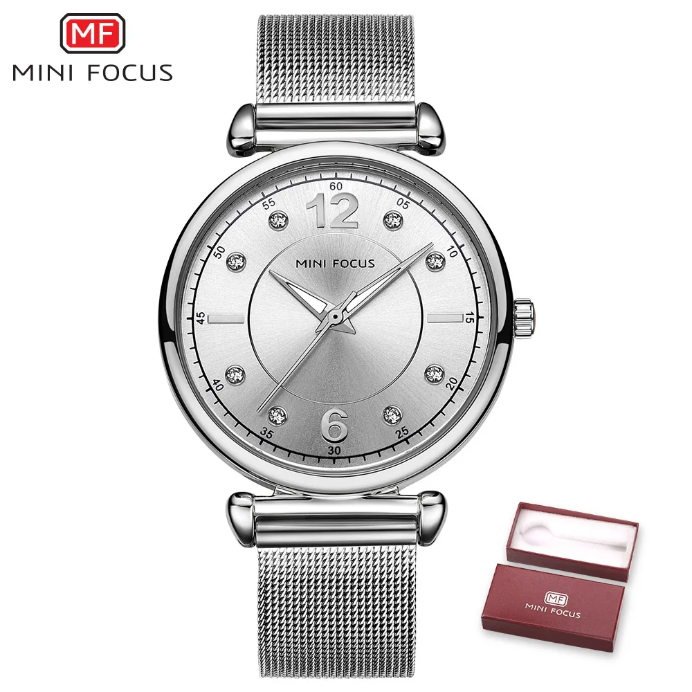Silver White Бренд minifocus, модные наручные часы для женщин, ремешок из нержавеющей стали, ЖЕНСКИЕ НАРЯДНЫЕ часы, женские кварцевые часы, женские часы - Цвет: Silver White