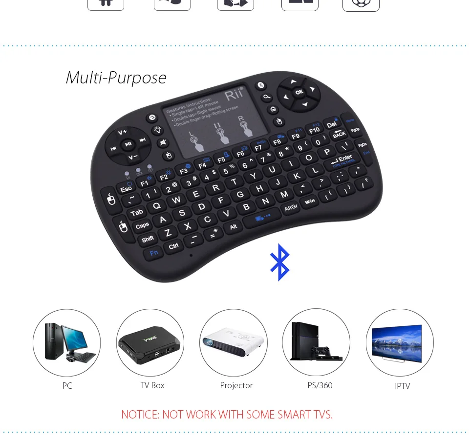 Rii i8+ мини беспроводная bluetooth-клавиатура с подсветкой, Воздушная мышь с тачпадом для Android tv Box, мини-ПК, проекторов, ноутбуков
