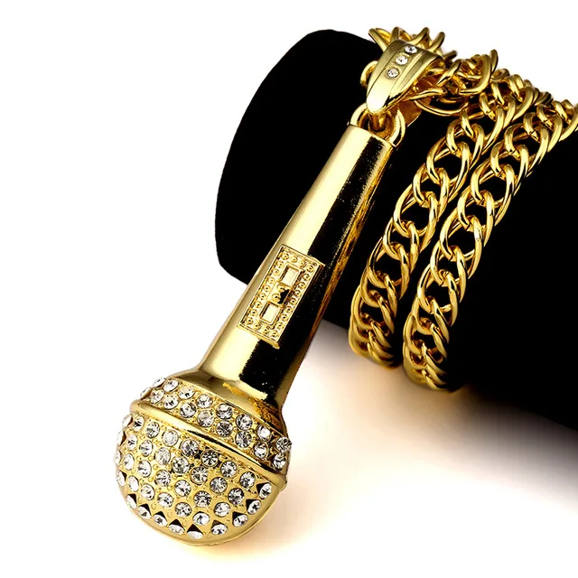 Золотые музыкальные стереоскопические ожерелья с микрофоном для мужчин и женщин