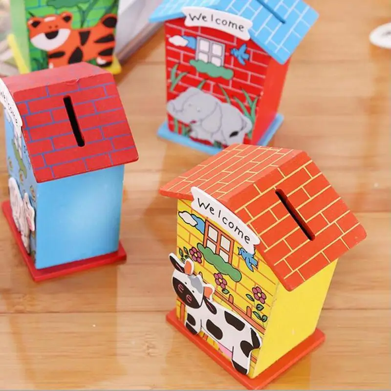 Мультфильм животных дом Копилка деревянные поделки денежный ящик деревянный