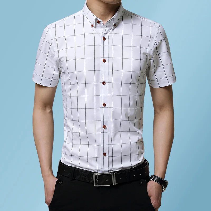 Рубашка мужская с коротким рукавом модная повседневная в полоску клетку