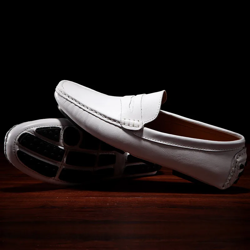 

Men's shoes casual genuine leather cow loafers male 2019 new slip on shoe man black blue white driving shoes for men big size 47