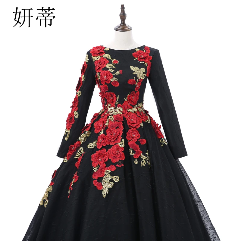 Винтажное черное кружевное бальное платье с длинным рукавом для выпускного