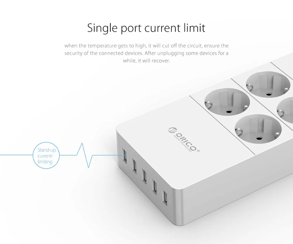 ORICO Защита от перенапряжения USB зарядное устройство бытовая техника 4 AC EU power Strip1.5 метра шнур питания с 5 портами usb зарядная станция
