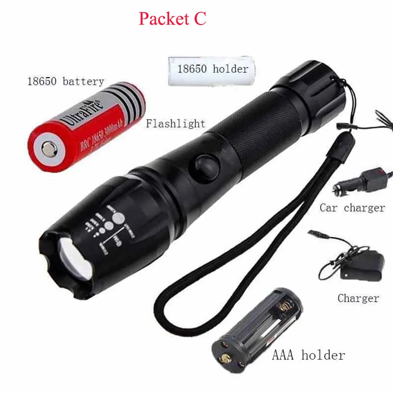 Светодиодный фонарик масштабируемый тактический фонарь 3000 люмен XML T6 AAA /18650