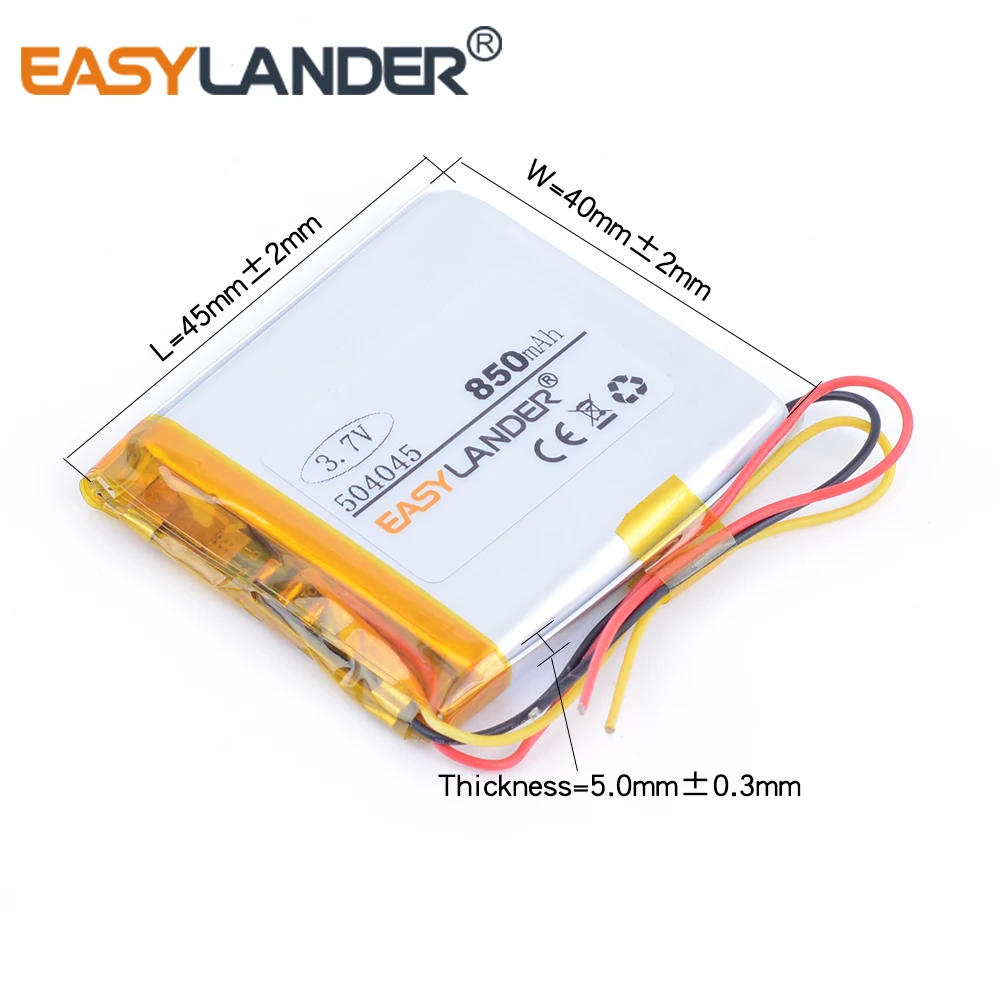 504045 3 7 V 850mAh перезаряжаемый литий-полимерный аккумулятор для GPS DVR MP5 Bluetooth цифровой