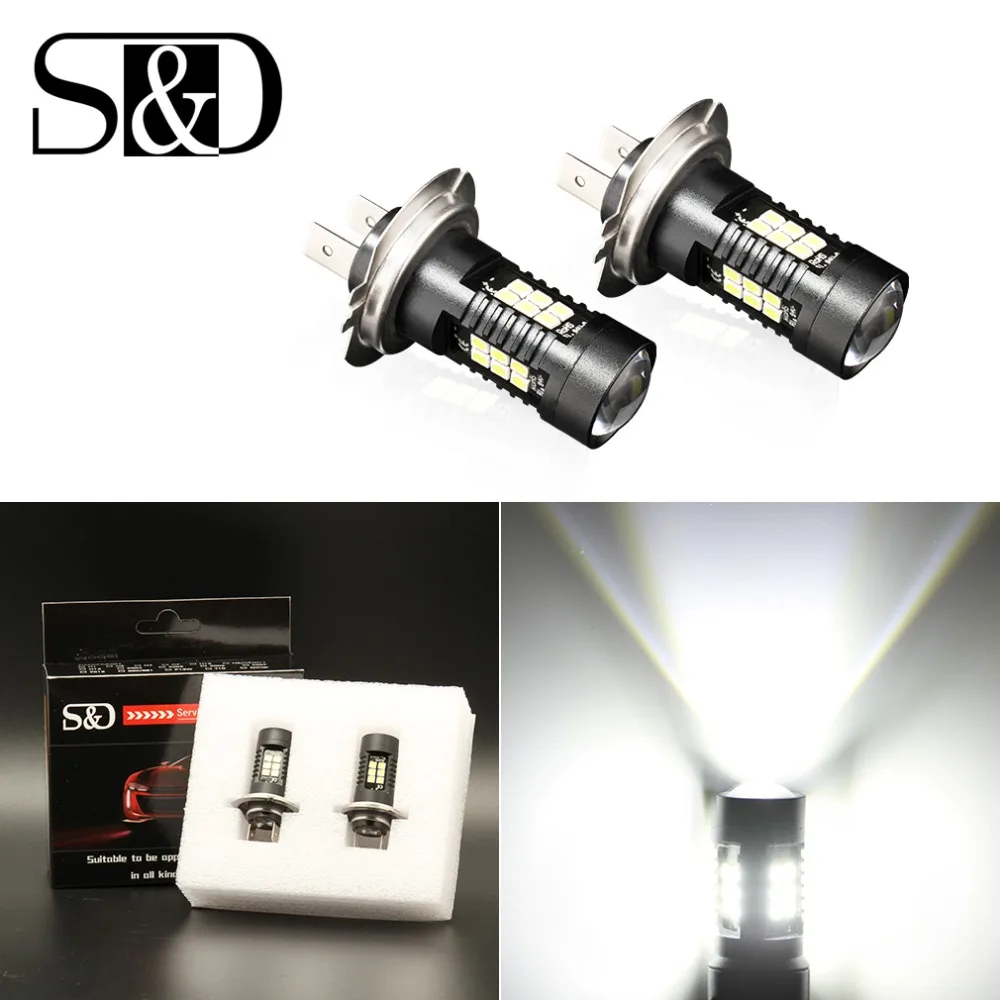 

S&D 2pcs H7 LED Fog Light 21SMD 3030 Chips 1200LM Car Lights Bulbs Daytime Running DRL Lamp Driving Bulb Auto 12V White 6000K