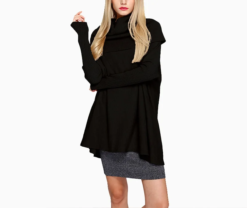 

DONEGRIL Autumn Winter Women Sweaters 2020 Fashion Casual Solid Knitted scarf collar Long Batwing Sleeve Pullovers jumpers