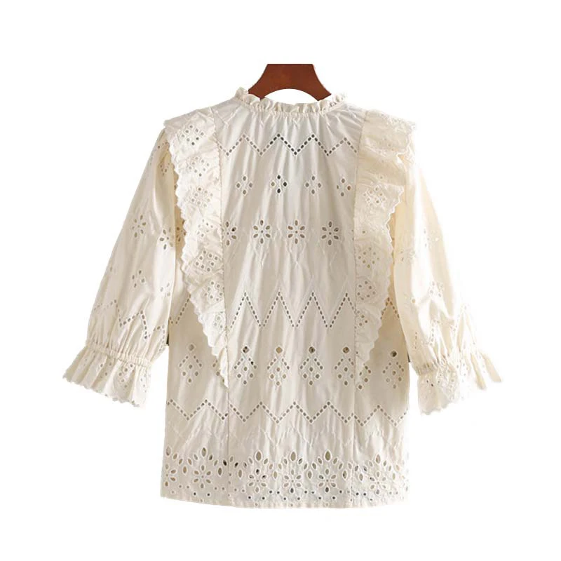 Винтажные топы и блузки повседневные белые с вырезами женские летние рубашки