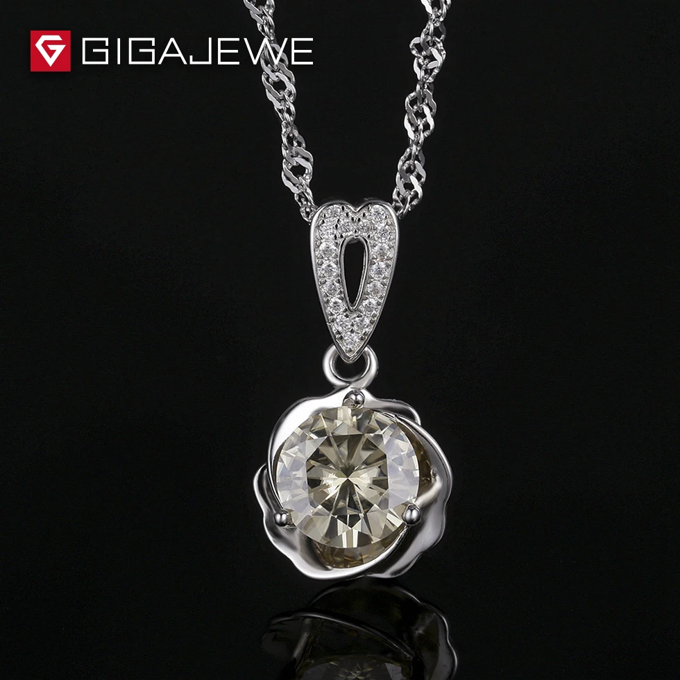 GIGAJEWE 1.5ct желтоватая круглая огранка Свободный Камень Муассанит ожерелье для серебряных ювелирных изделий