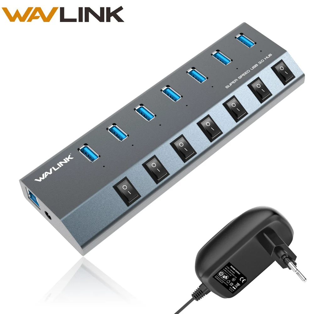 Wavlink Высокоскоростной 7 Порты и разъёмы Алюминий USB 3 0 концентратор с Мощность