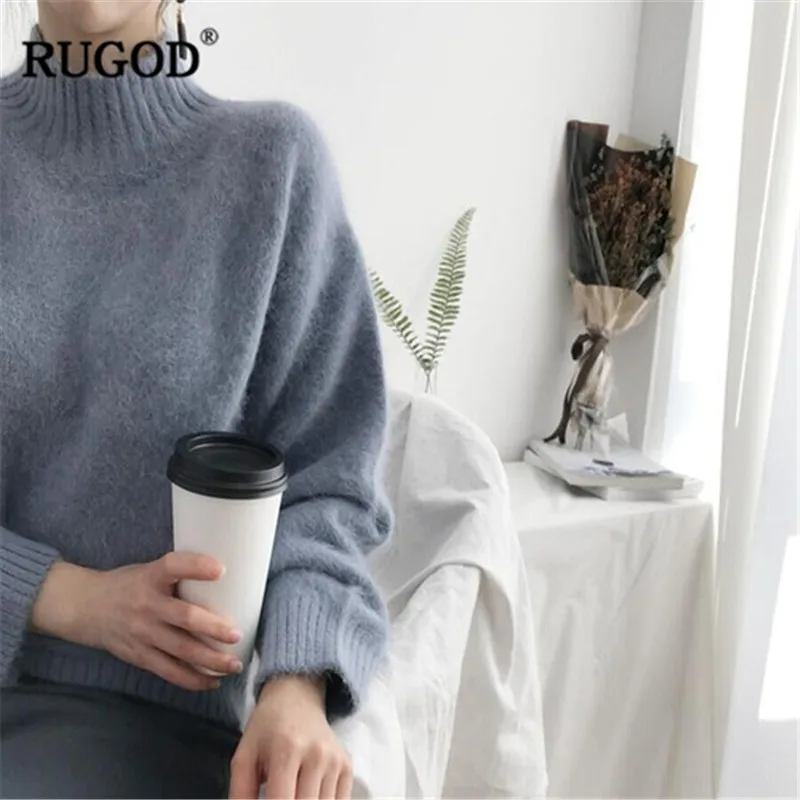 RUGOD Vintage Fashion Slim Women Sweaters Solid Turtleneck Casual Pullovers Knitted Winter Clothes pull femme hiver 2020 | Женская
