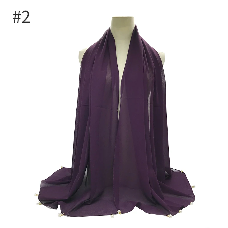 Однотонный шифоновый шарф с перламутровые шарфы высокого качества мусульманский женский хиджаб Дамская мода шали 10 шт./лот Быстрая - Цвет: number 2